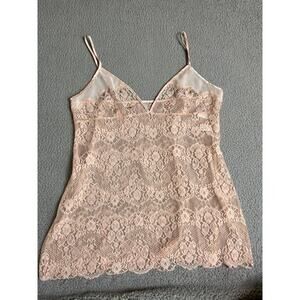 Valerie Stevens Cami Tank Top Large Sheer Lace Gold Sequin Pink Coquette Y2K